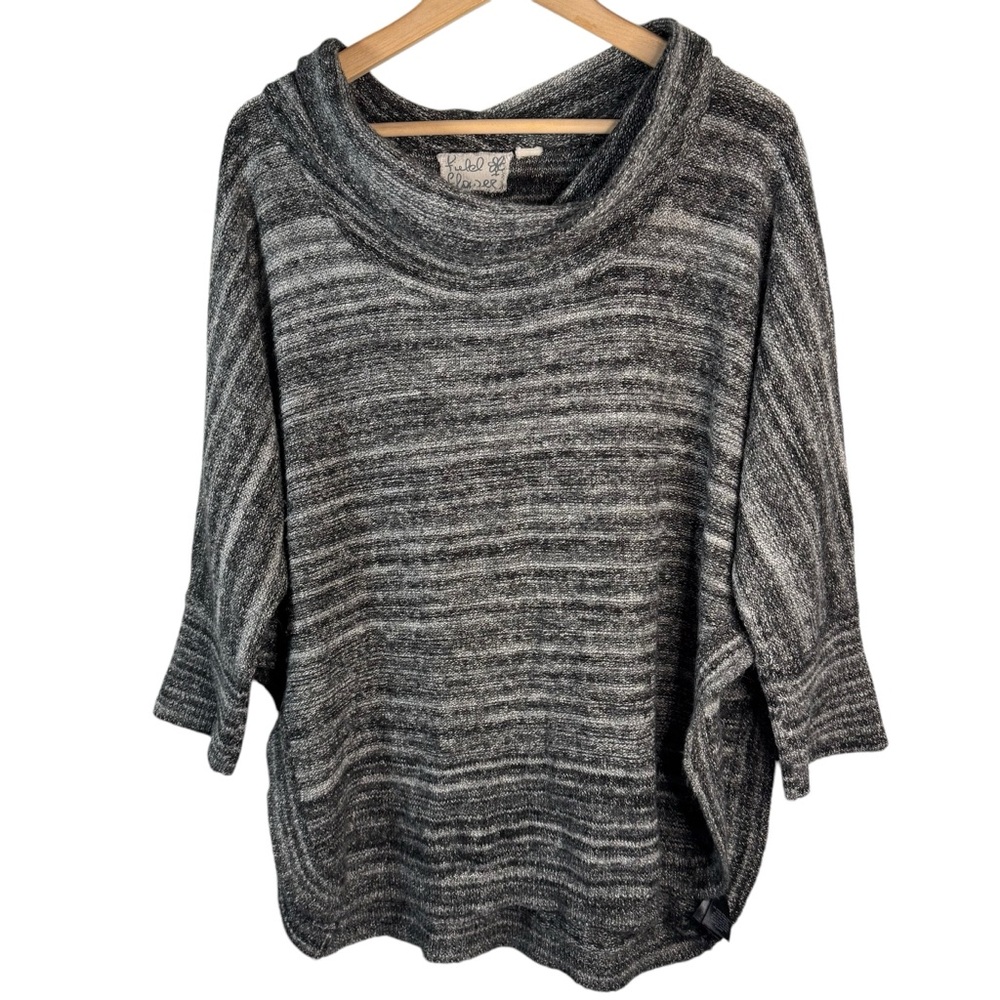 Field Flower Anthropologie Cowl Neck Sweater Size Large Gray Space Dye Split Hem